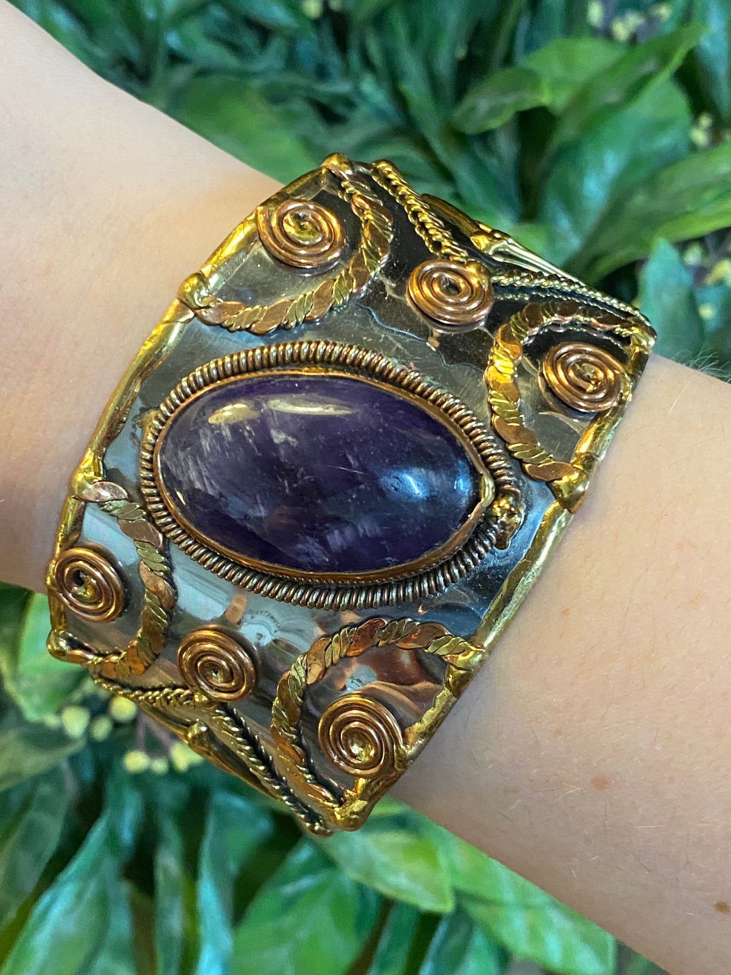 Mixed Metal Cuff with Amethyst