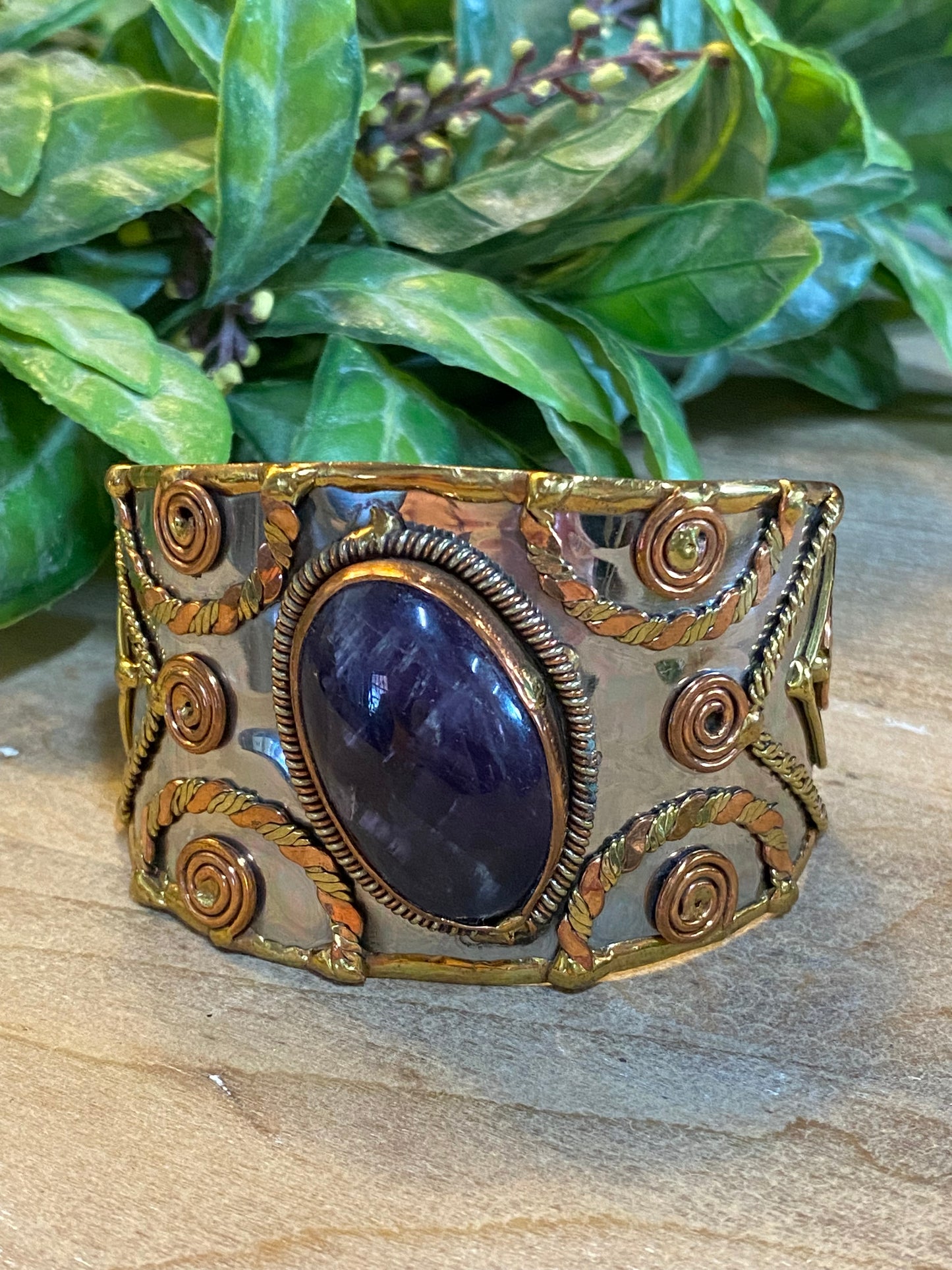 Mixed Metal Cuff with Amethyst